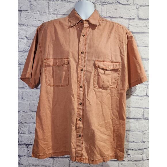 St John's Bay Orange Button Up Short Sleeve Shirt Large Tall Lightweight - Picture 1 of 4